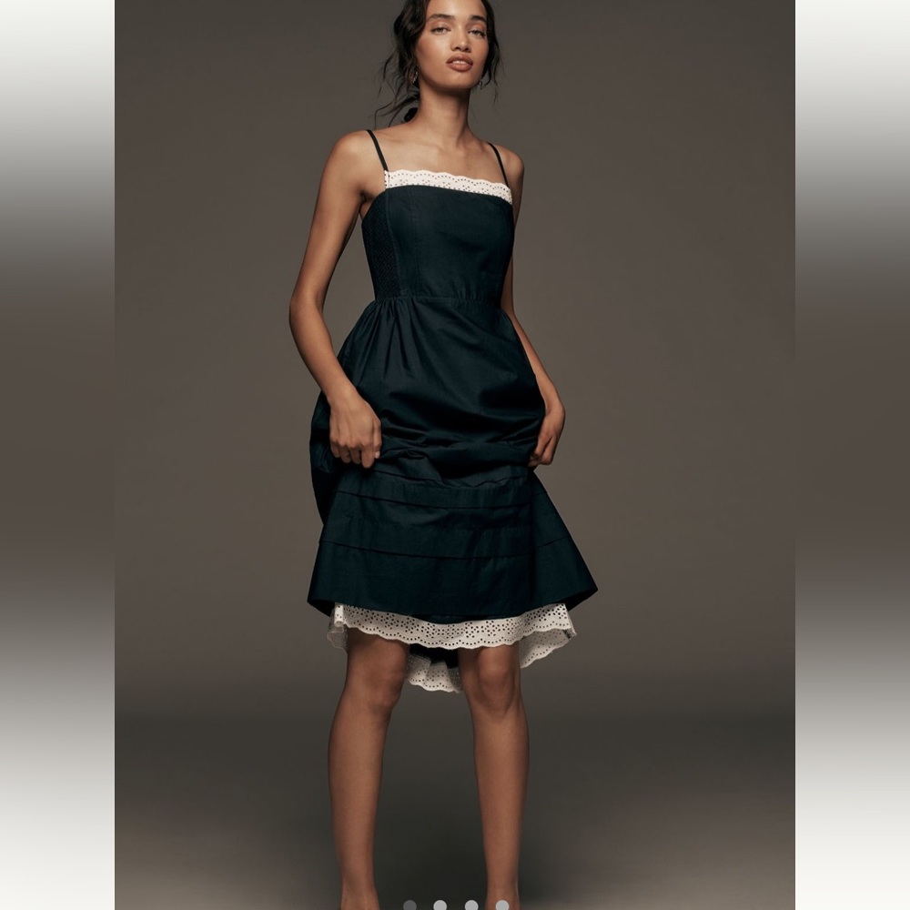 Anthropologie Sleeveless PoplinMidi Dress in Black Size Large NWT